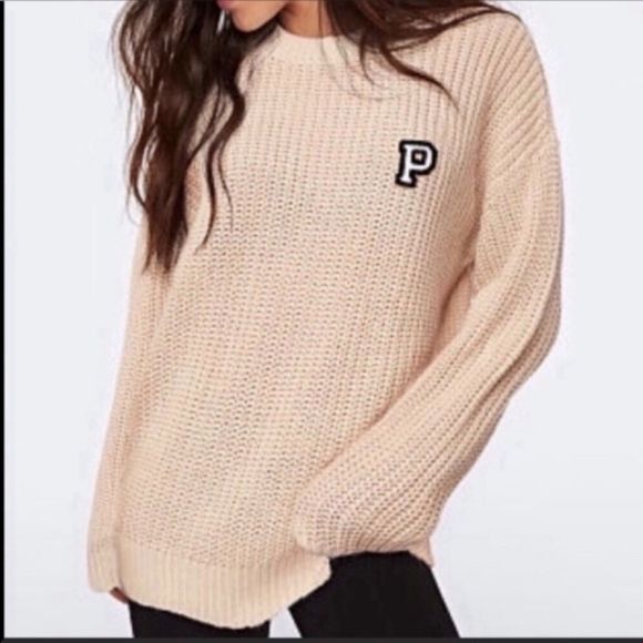 PINK Victoria's Secret Sweaters - ✨Pink Victoria's Secret Heritage Crew Pullover Chunky Knit Sweaters